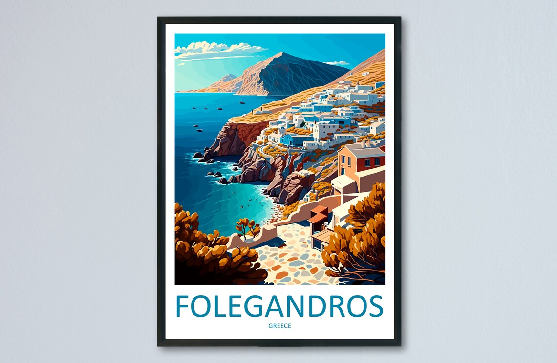 Folegandros Greece Cliffside Village Above Aegean Sea Travel Poster