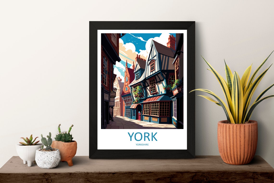 York Yorkshire Medieval Half Timbered Street Historic Art Poster - Image 3