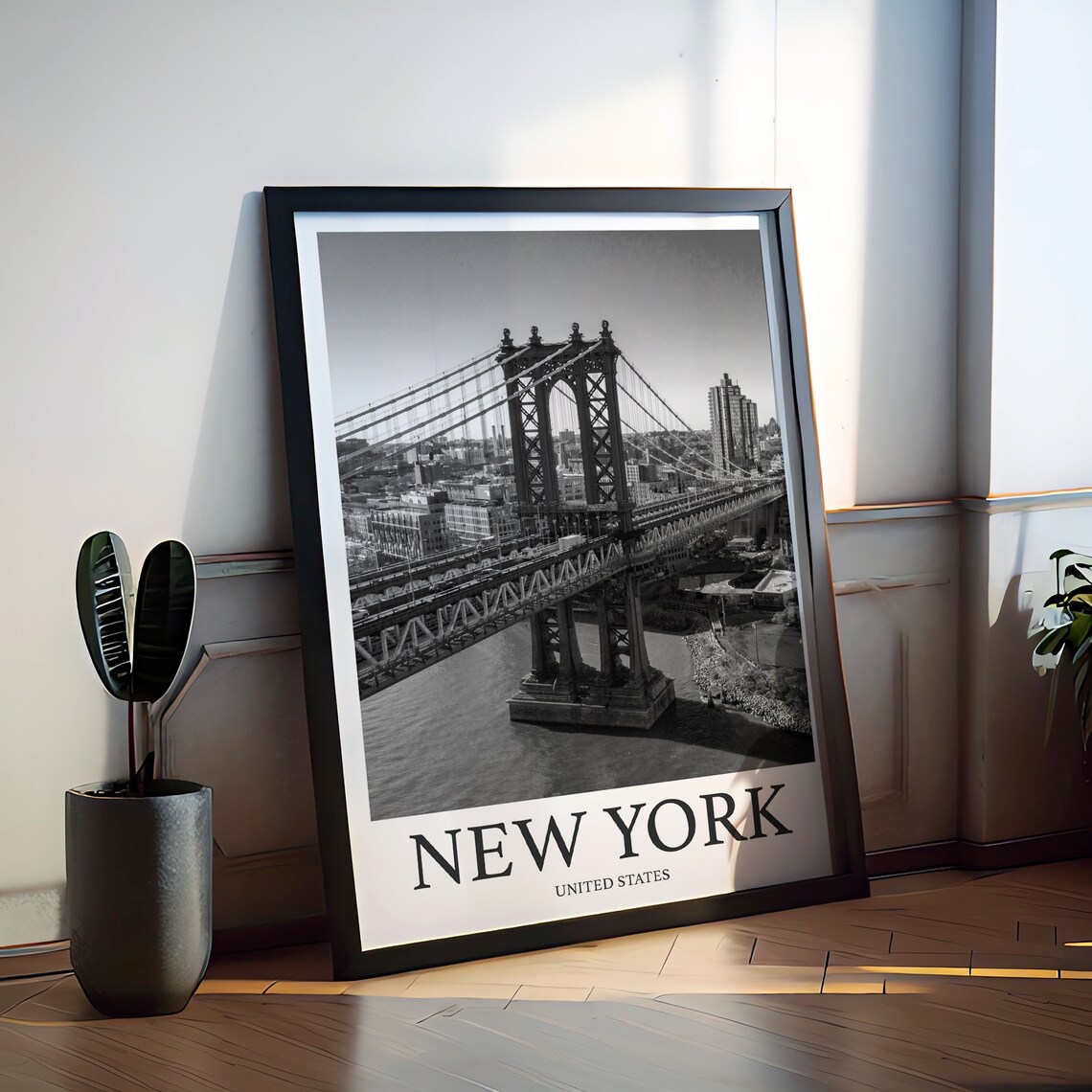New York City Manhattan Bridge Black White Photography Poster - Image 2