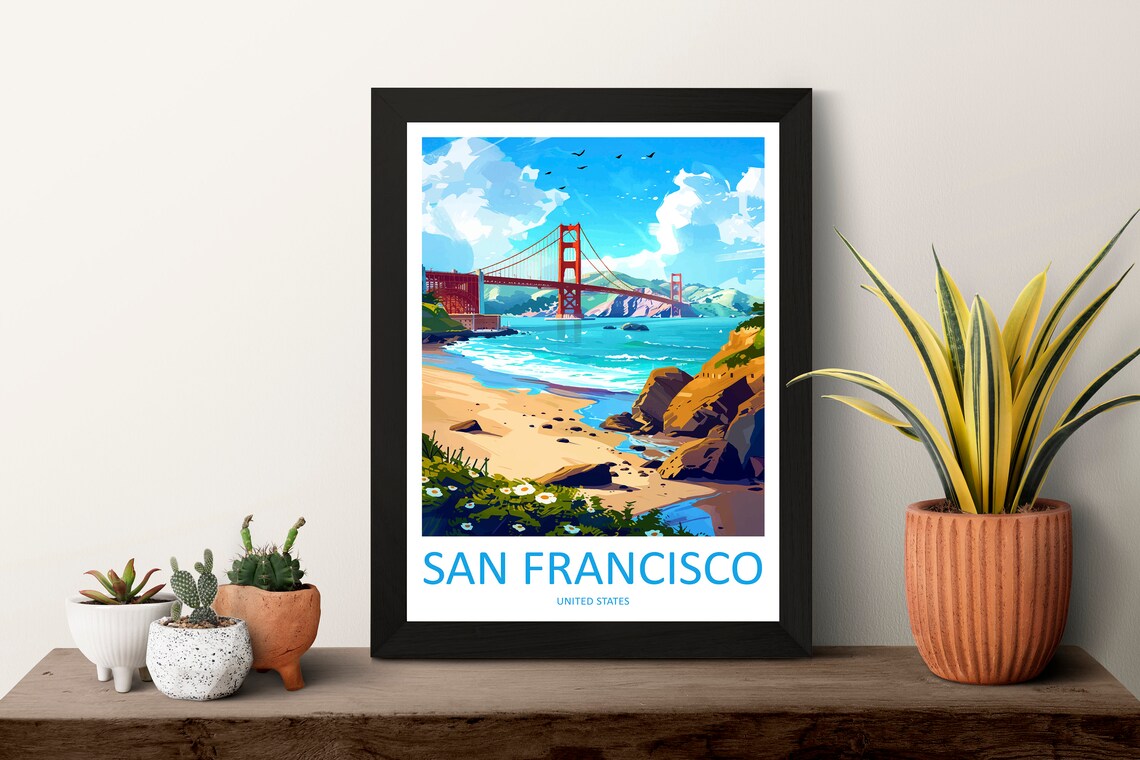 San Francisco Golden Gate Bridge Flower Fringed Cove Travel Poster - Image 3