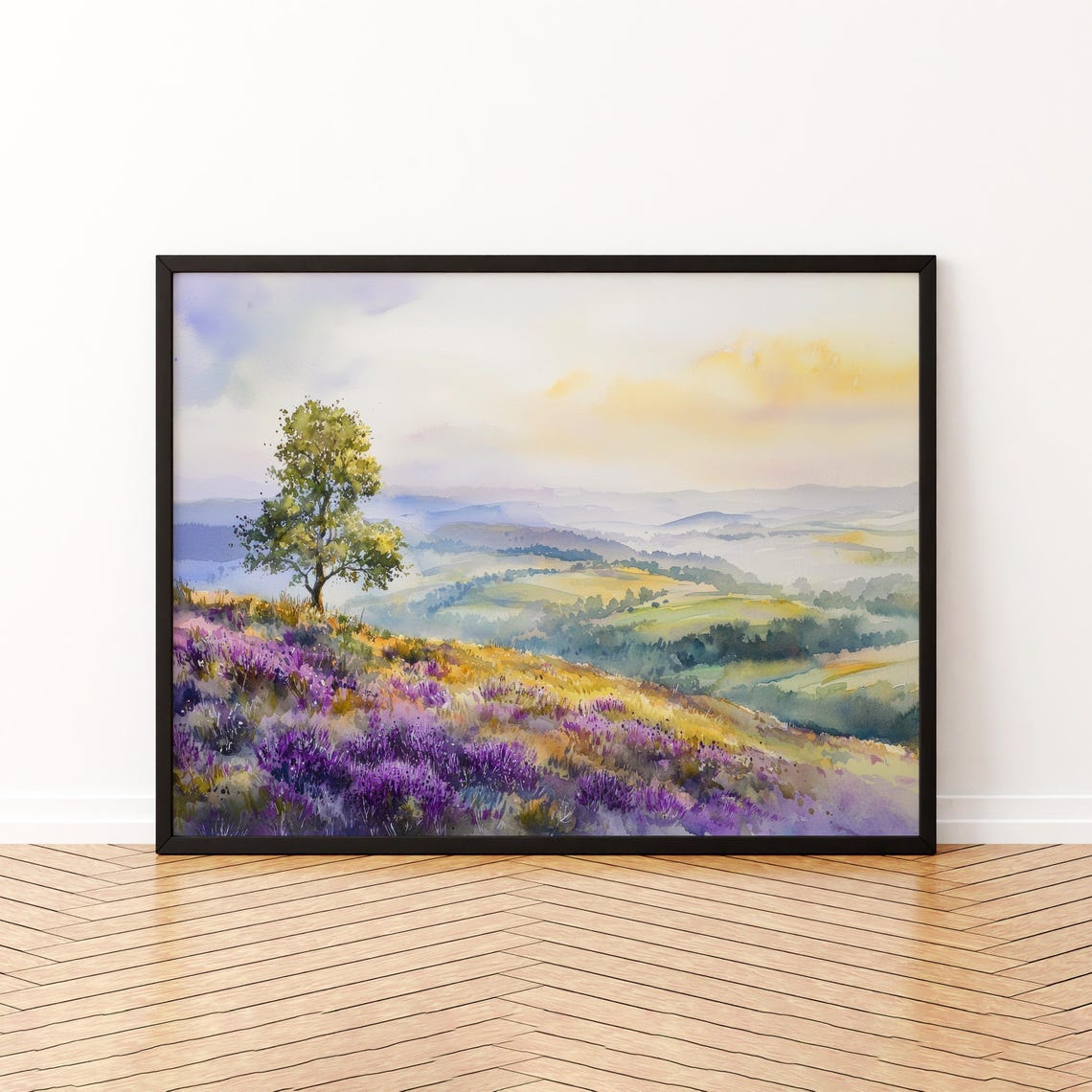 Quantock Hills England Watercolor Poster Purple Heather Hillside Decor