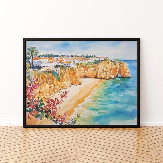 Albufeira Watercolor Poster Wall Art Hanging Home Dcor Gift Lovers Portugal