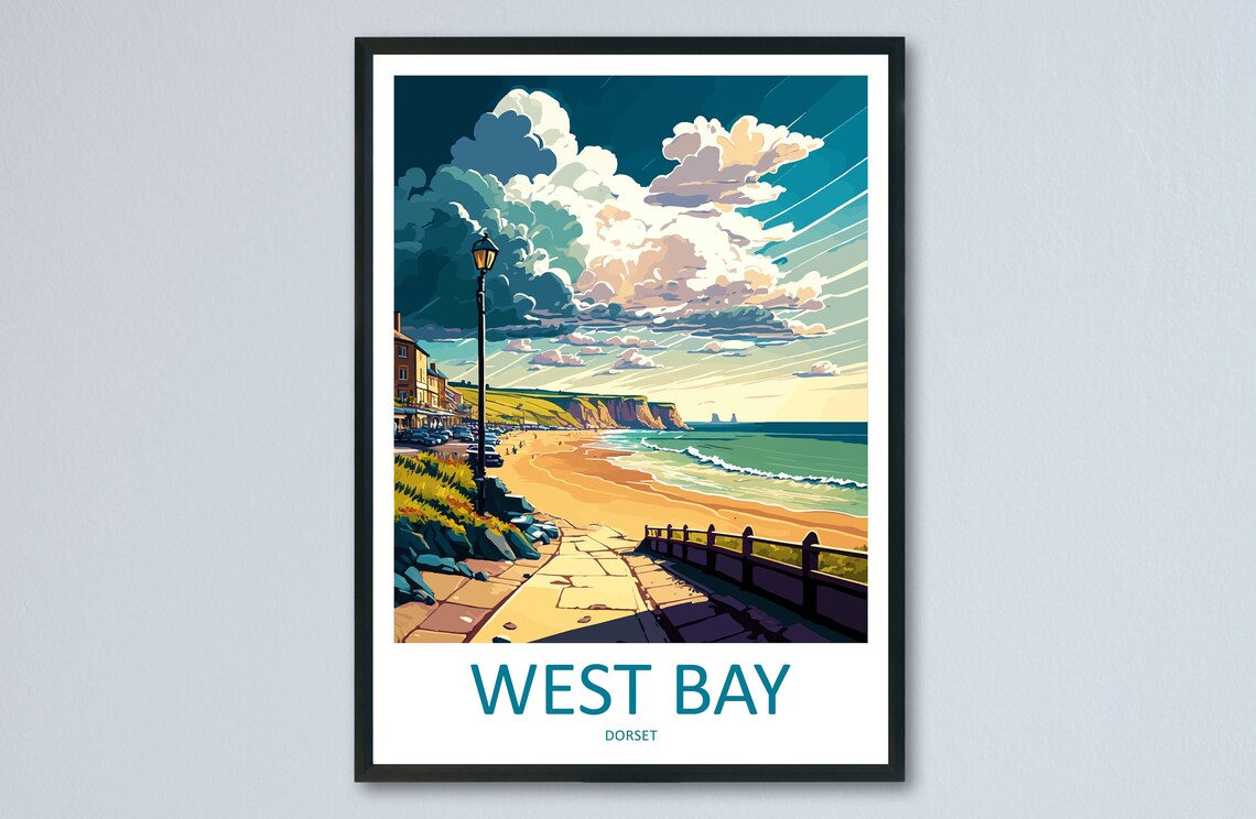 West Bay Dorset England Beach Promenade Cliffs Travel Poster