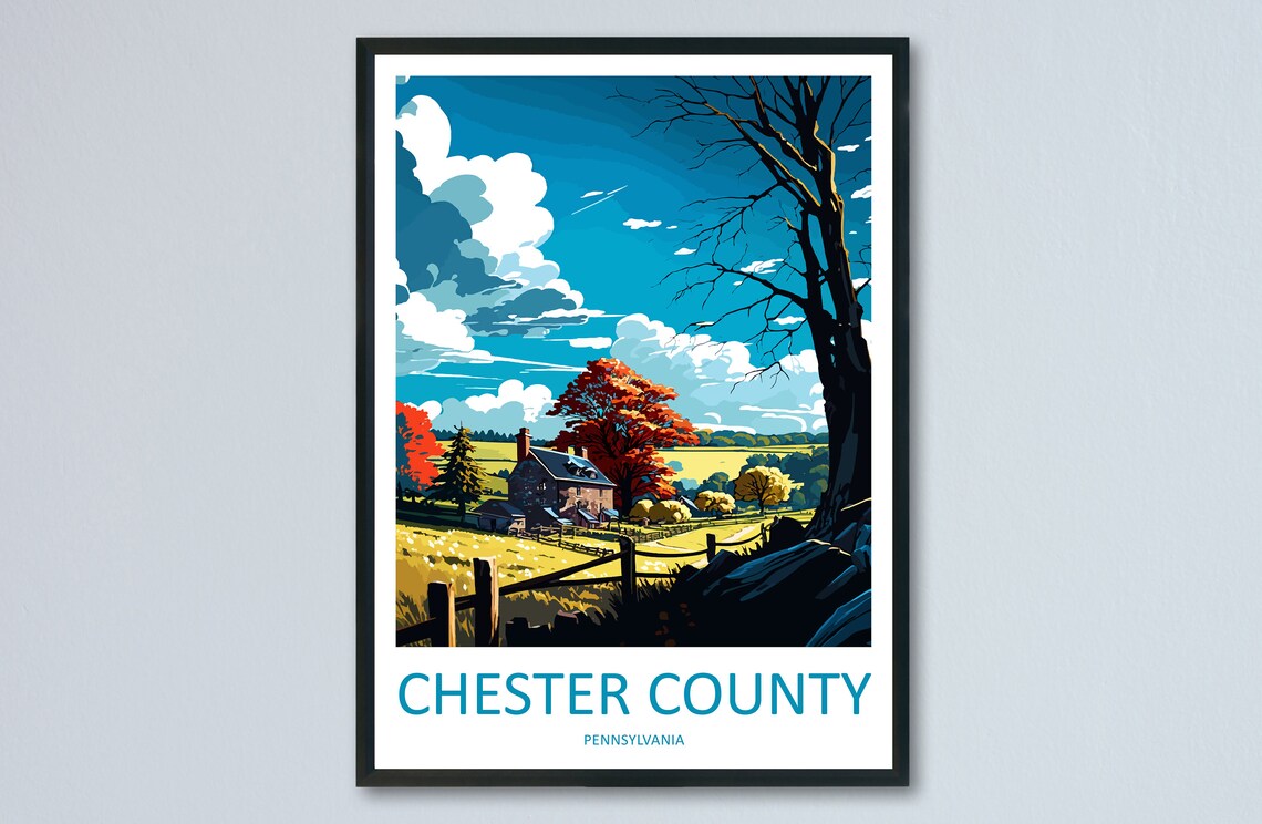 Chester County Pennsylvania Autumn Farmhouse Vintage Art Poster