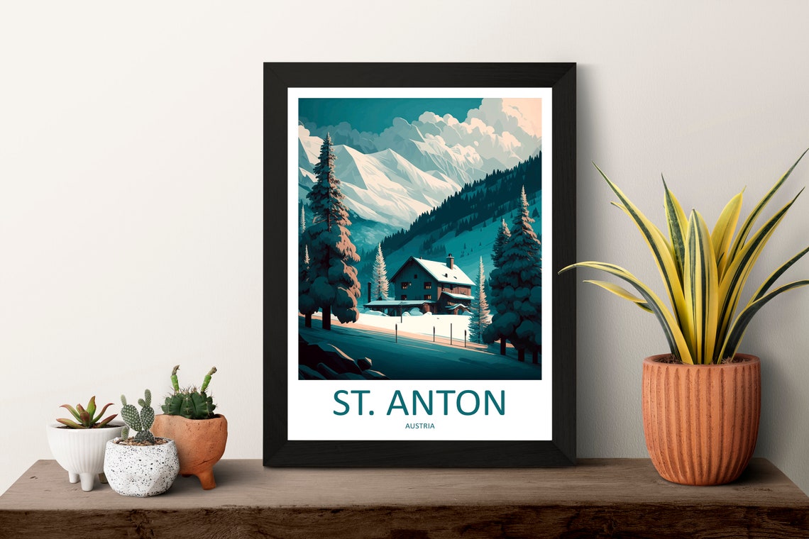 St Anton Austrian Alps Snowy Chalet Mountain Travel Poster Austria - Image 3