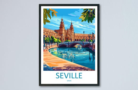 Seville Travel Poster, Andalusia City Architecture