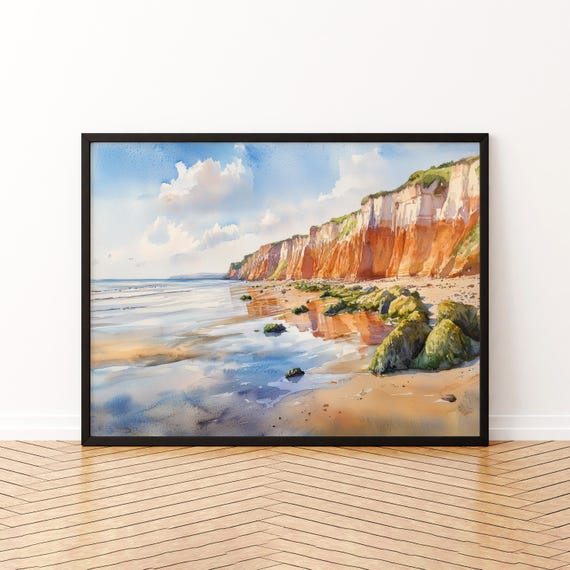 Hunstanton England Watercolor Poster Travel Print Norfolk Coast Painting Seaside Town Wall Art Uk Souvenir