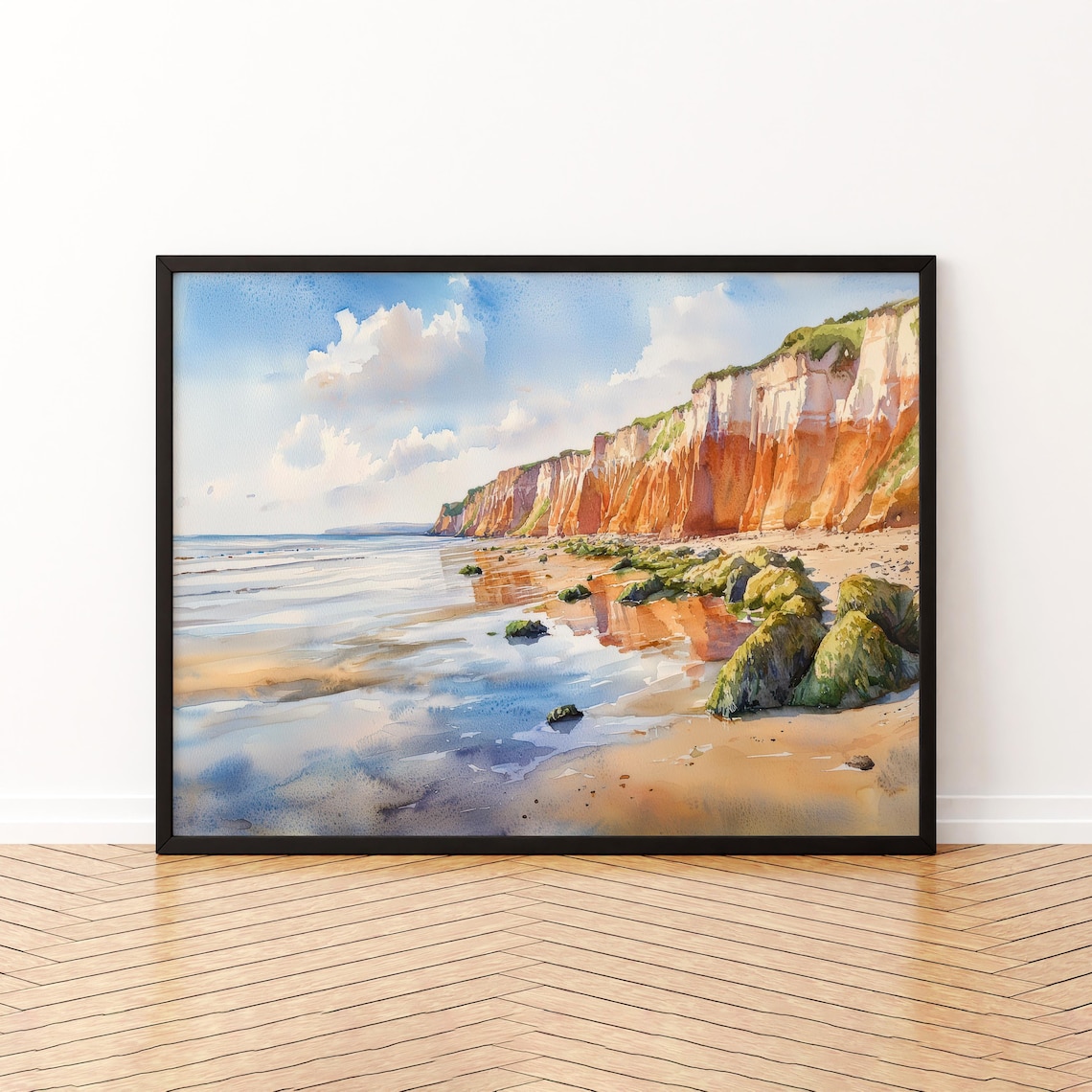 Hunstanton England Striped Cliffs Beach Watercolor Norfolk Coast Poster