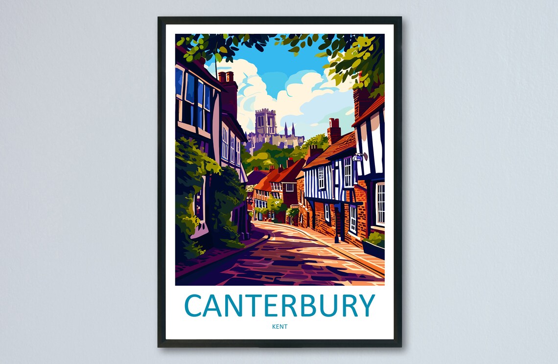 Canterbury Kent England Cathedral Old Town Street Scene Poster