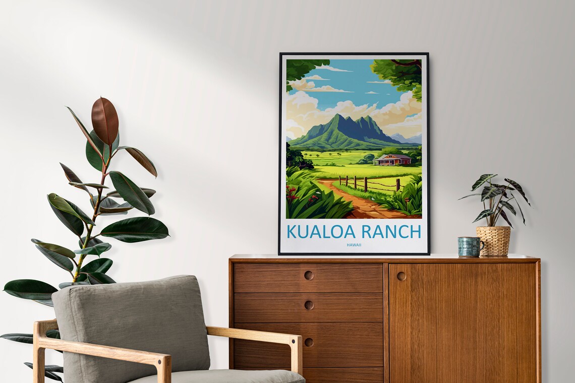 Kualoa Ranch Hawaii Valley Poster with Mountain Ranch House View - Image 2