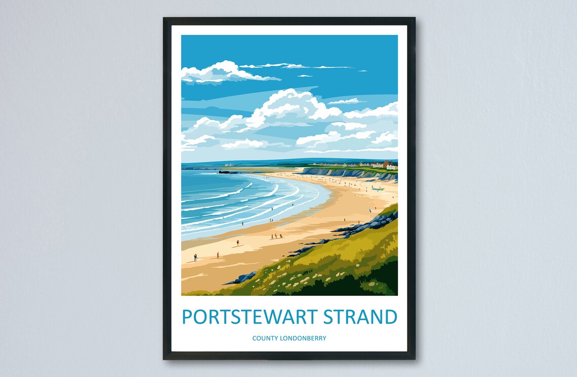 Portstewart Strand Travel Poster, Ireland Landscape