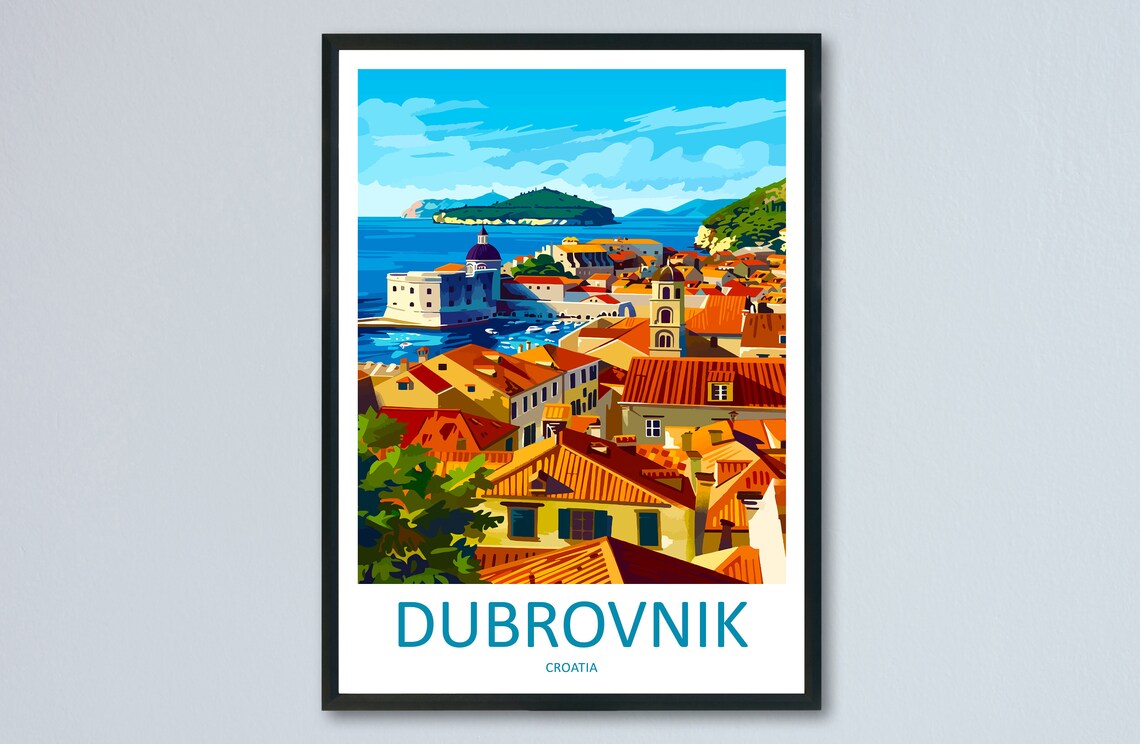 Dubrovnik Croatia Old Town Rooftops Adriatic Coast Travel Poster