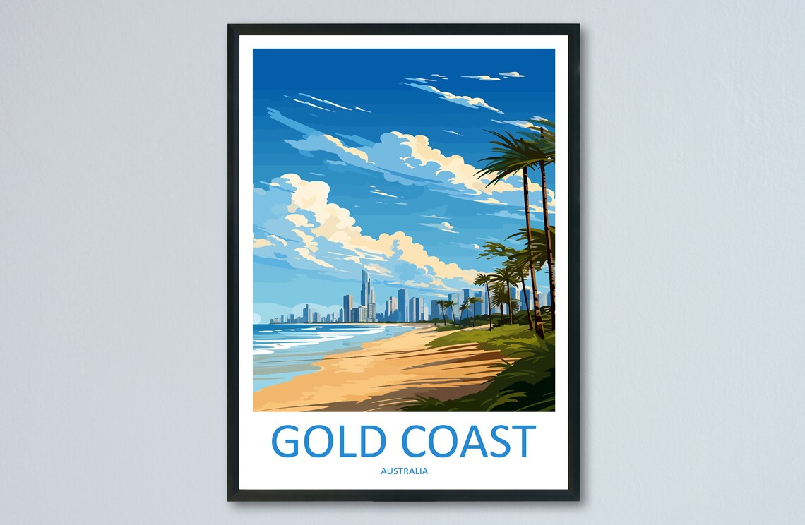 Gold Coast Travel Poster, Australia Wall Decor
