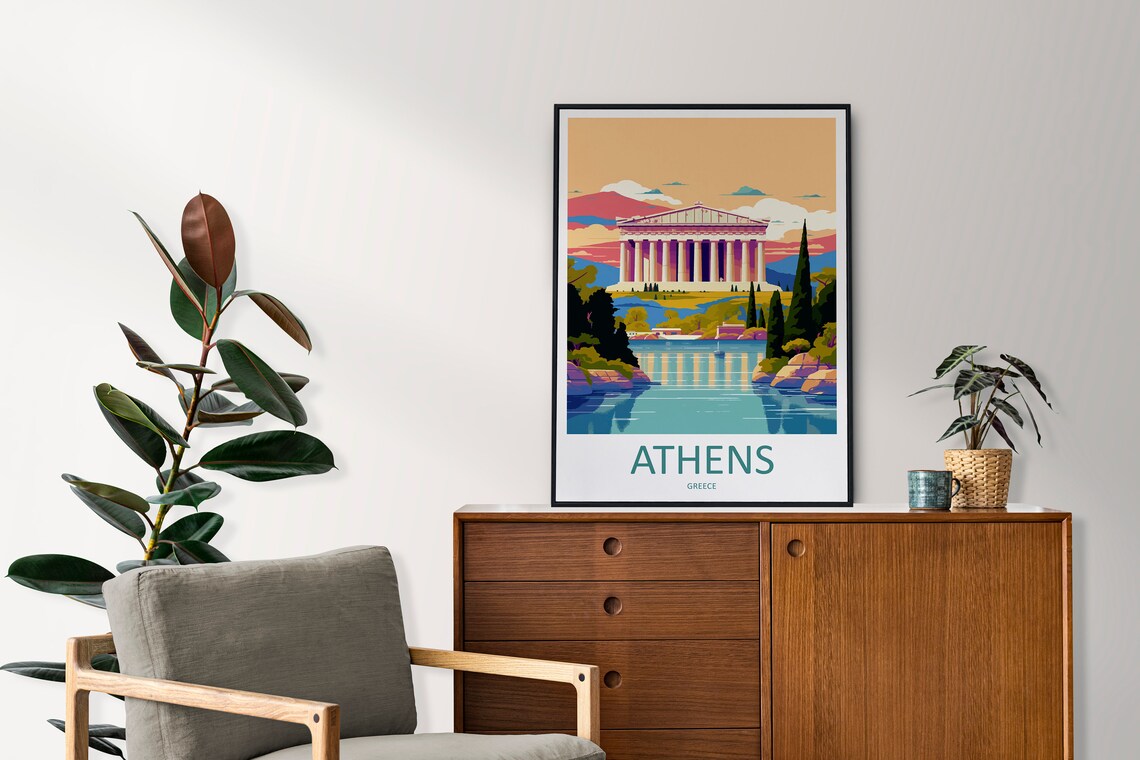 Athens Parthenon Reflecting in Water at Pink Sunset Greece Poster - Image 2