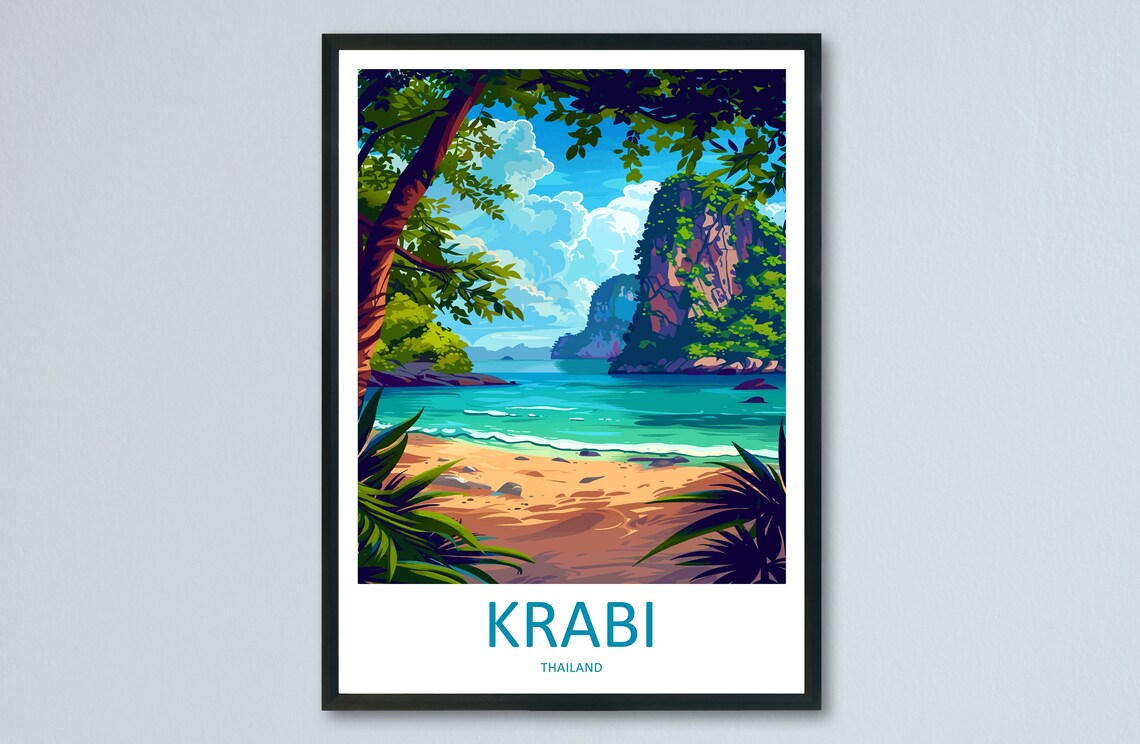 Krabi Thailand Jungle Beach Lagoon Travel Poster Turquoise Cove