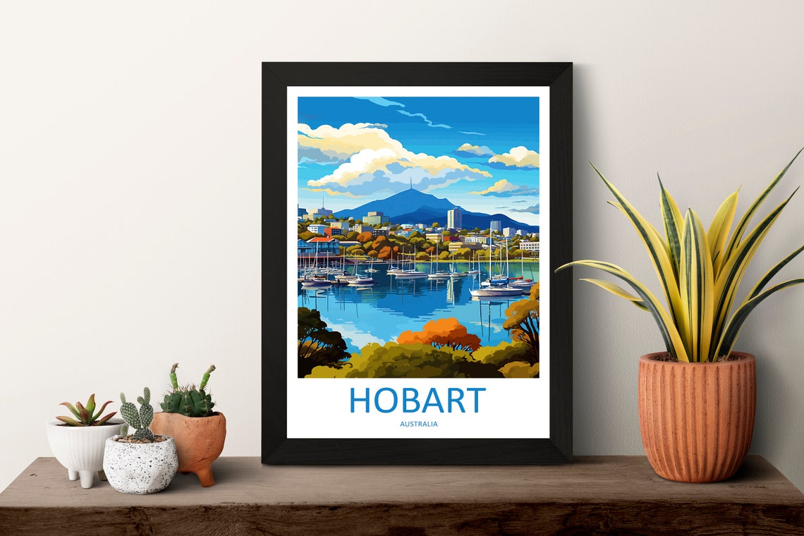 Hobart Australia Sparkling Harbour Sailboats Mountain Backdrop Poster - Image 3