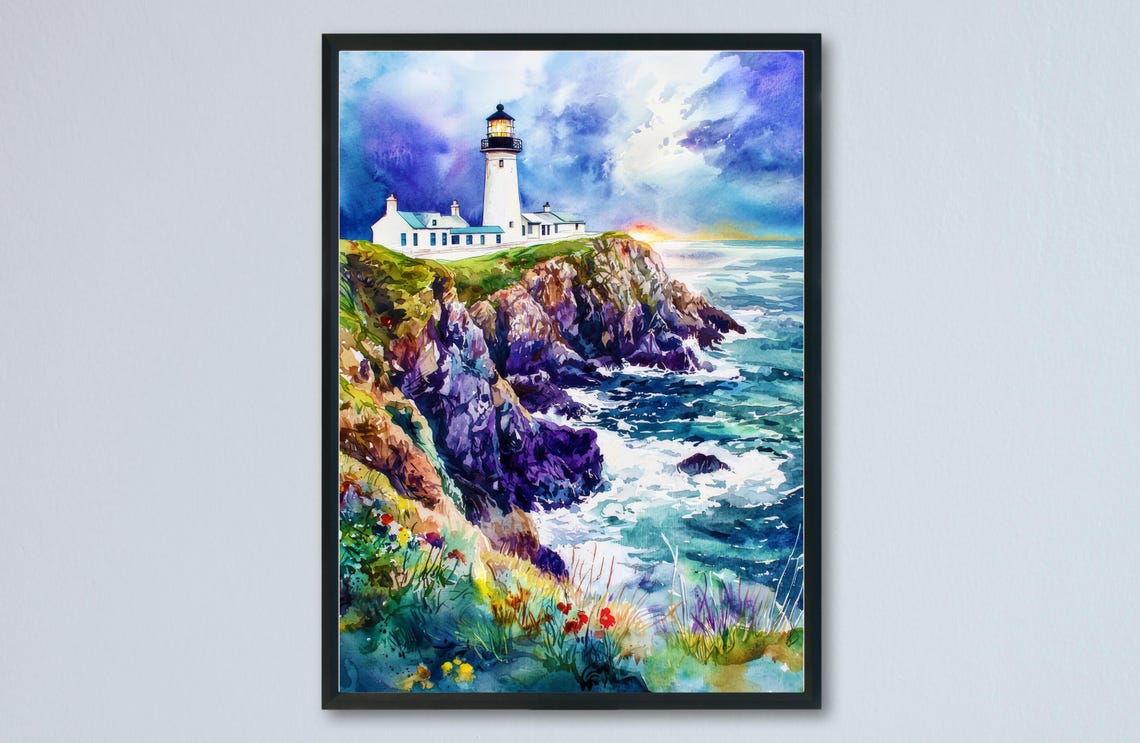 Donegal Ireland Lighthouse Dramatic Coastal Cliffs Sunset Poster