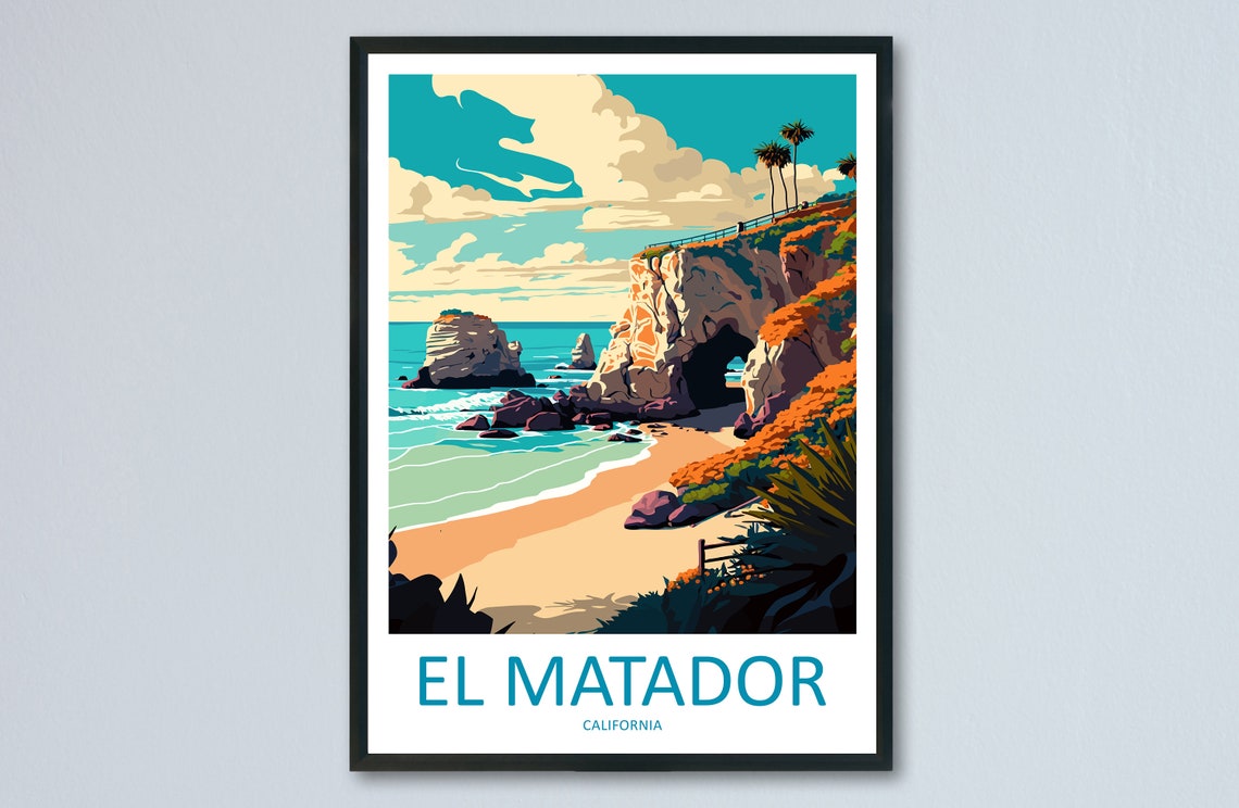 El Matador California Sea Arch Beach Cliffs Vintage Travel Poster