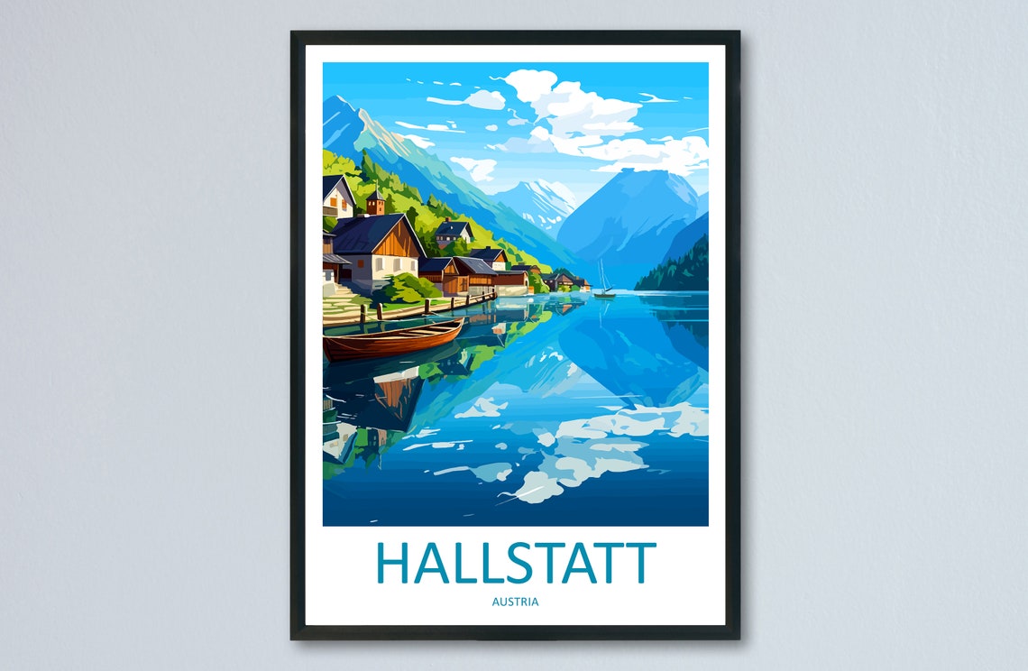 Hallstatt Austria Lakeside Village Reflections Travel Poster