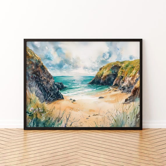 Cornwall Watercolor Poster Landscape Wall Art Hanging Home Dcor Gift Lovers United Kingdom