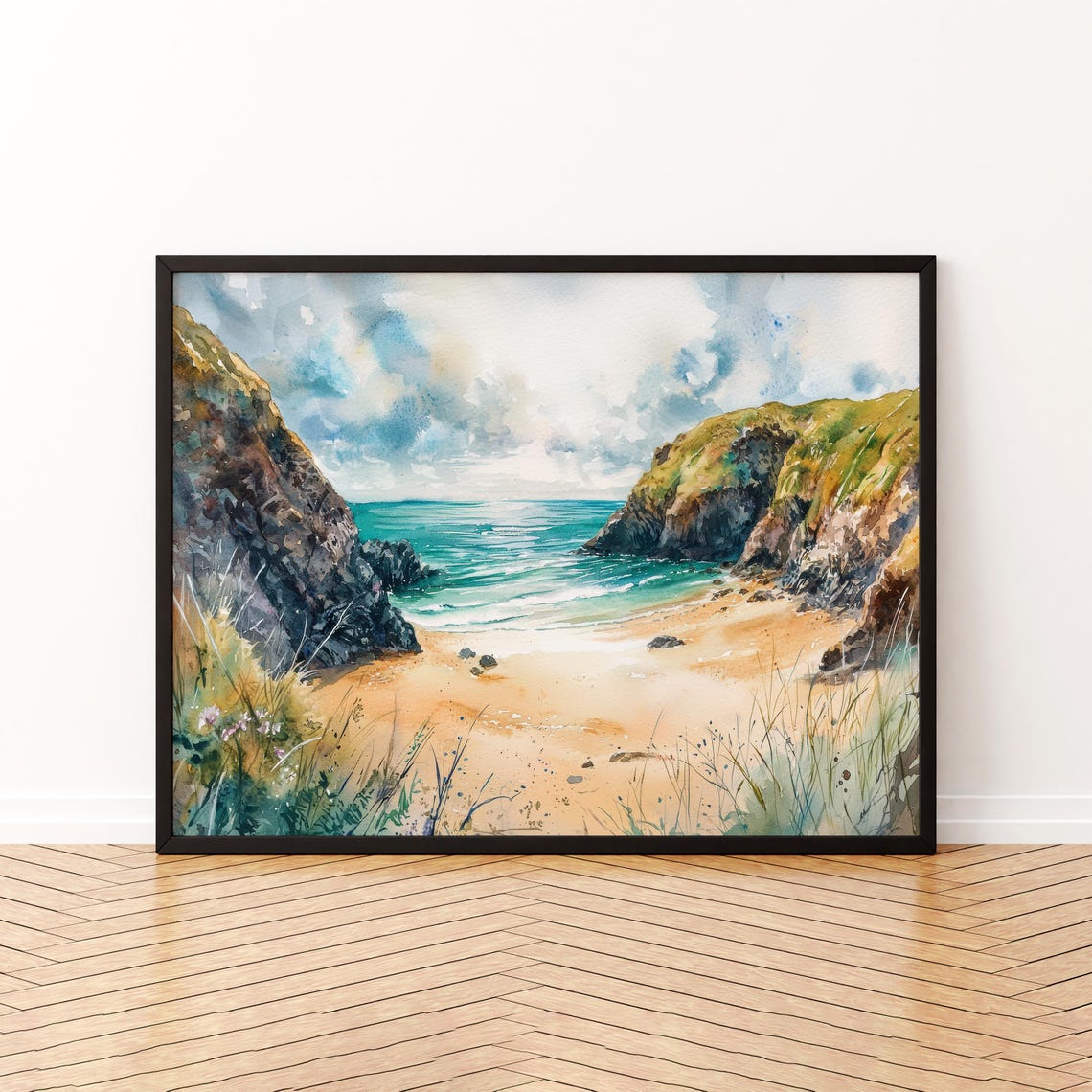 Cornwall Watercolor Poster Landscape Wall Art Hanging Home Dcor Gift Lovers United Kingdom