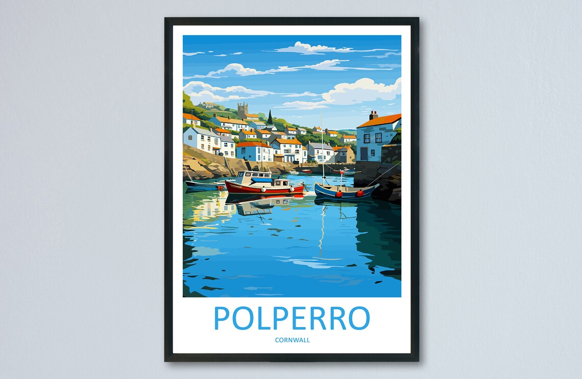 Polperro Travel Poster, Cornwall Place Print