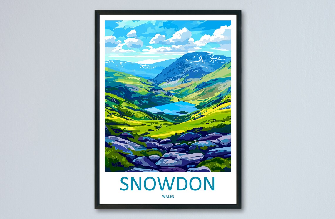 Snowdonia Travel Poster, Wales Landscape Art
