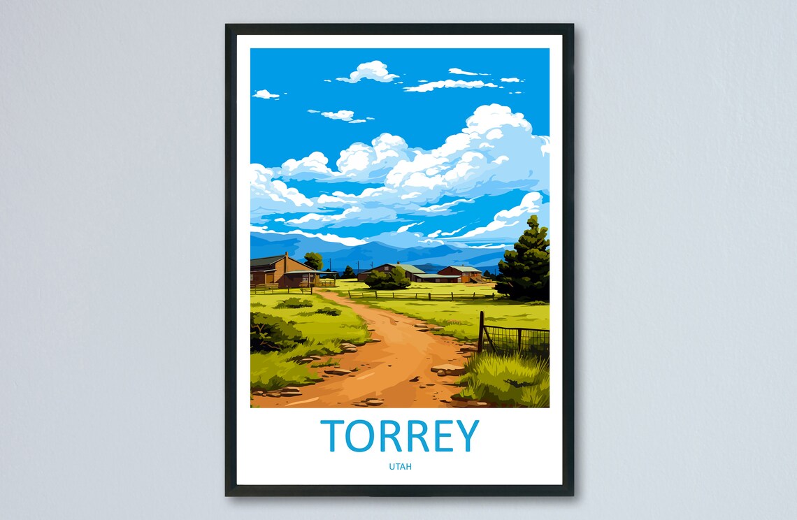 Torrey Utah Rural Ranch Road Green Pastures Farm Scene Poster