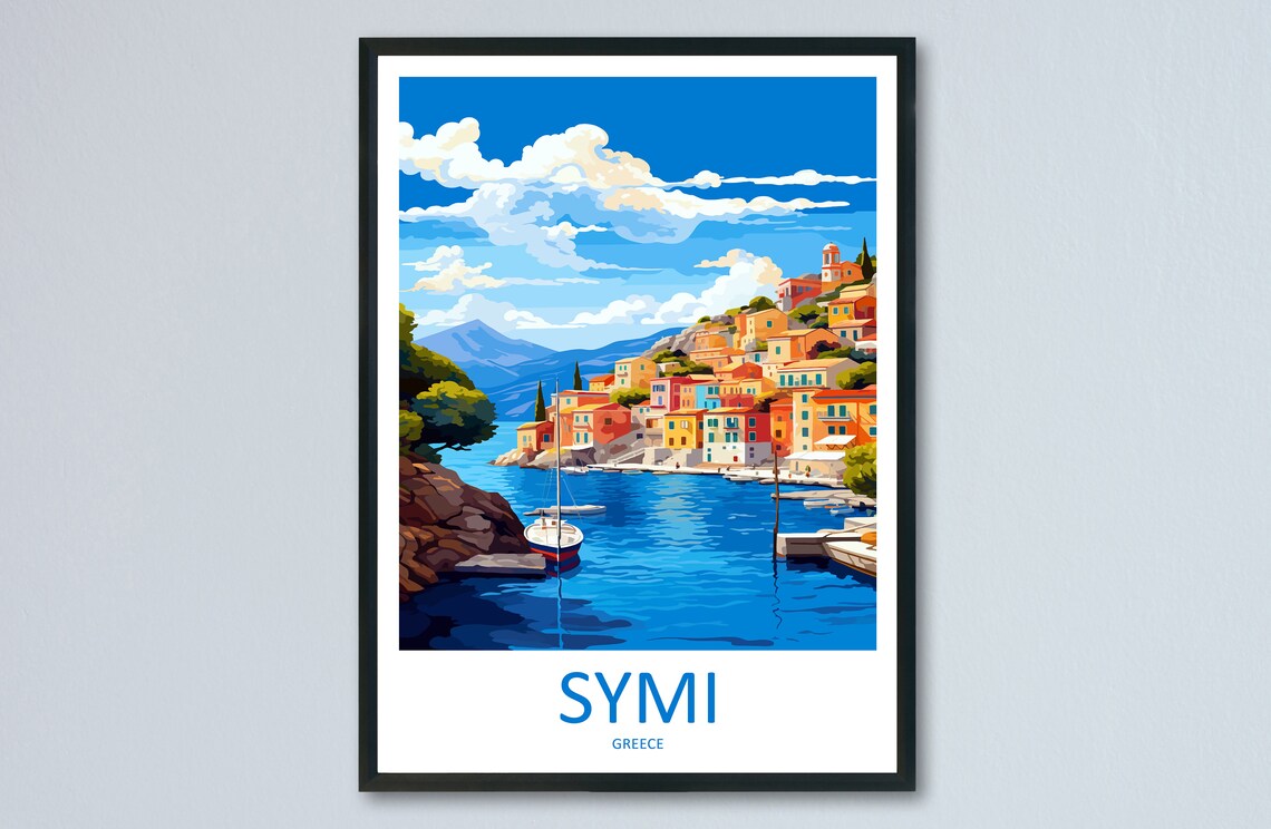 Symi Greece Colorful Harbor Town Island Scenic Travel Poster