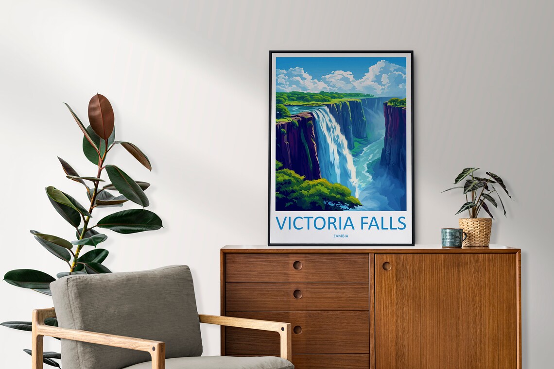 Victoria Falls Zambia Waterfall Gorge Mist Rainbow Travel Poster - Image 2