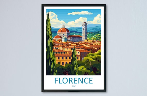 Florence Duomo Dome Bell Tower Red Roofs Cypress Italy Travel Poster