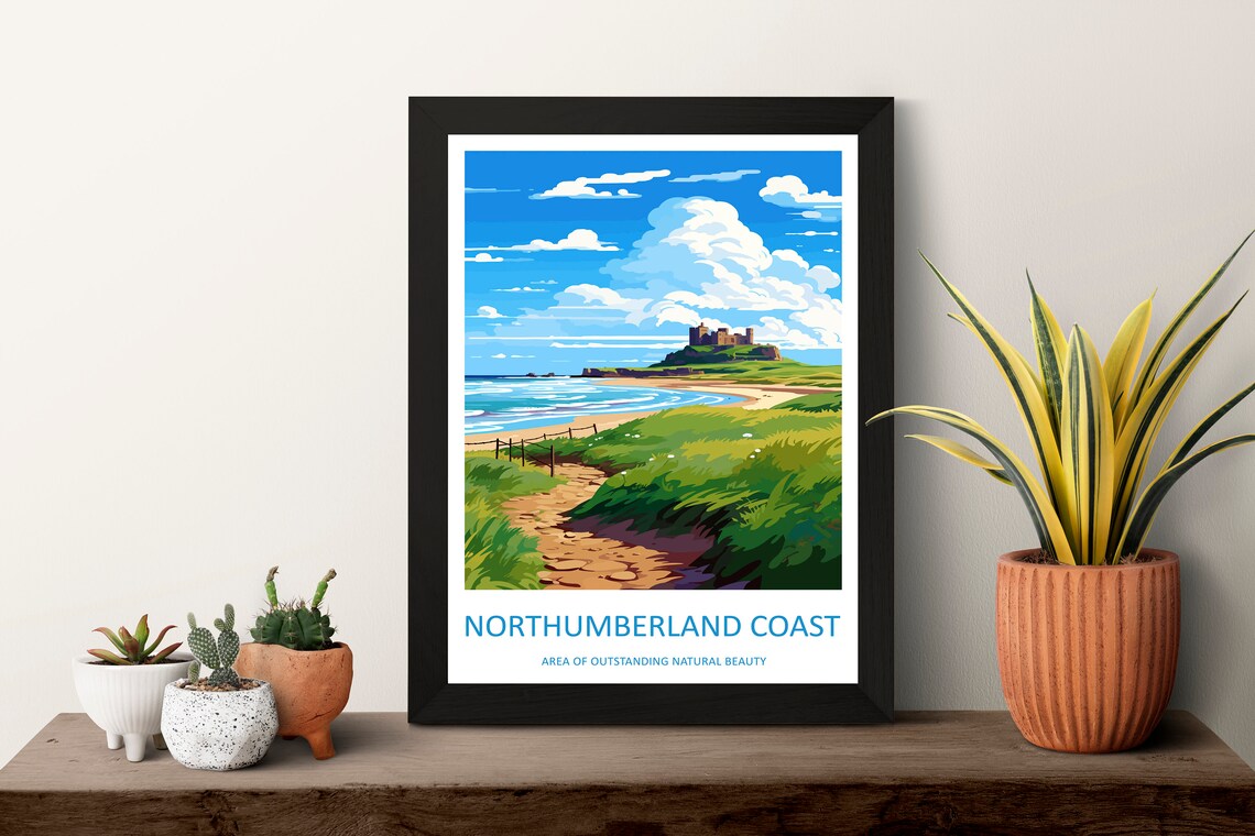 Northumberland Coast Sandy Beach Dunes and a Headland Castle Poster - Image 3