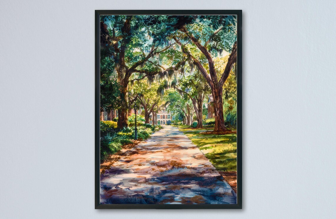 Savannah Oak Canopy Spanish Moss Path Southern Watercolor Poster