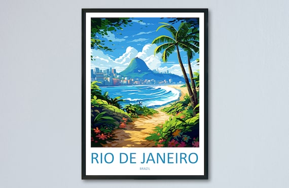 Rio de Janeiro Brazil Tropical Beach Palm Promenade Travel Poster