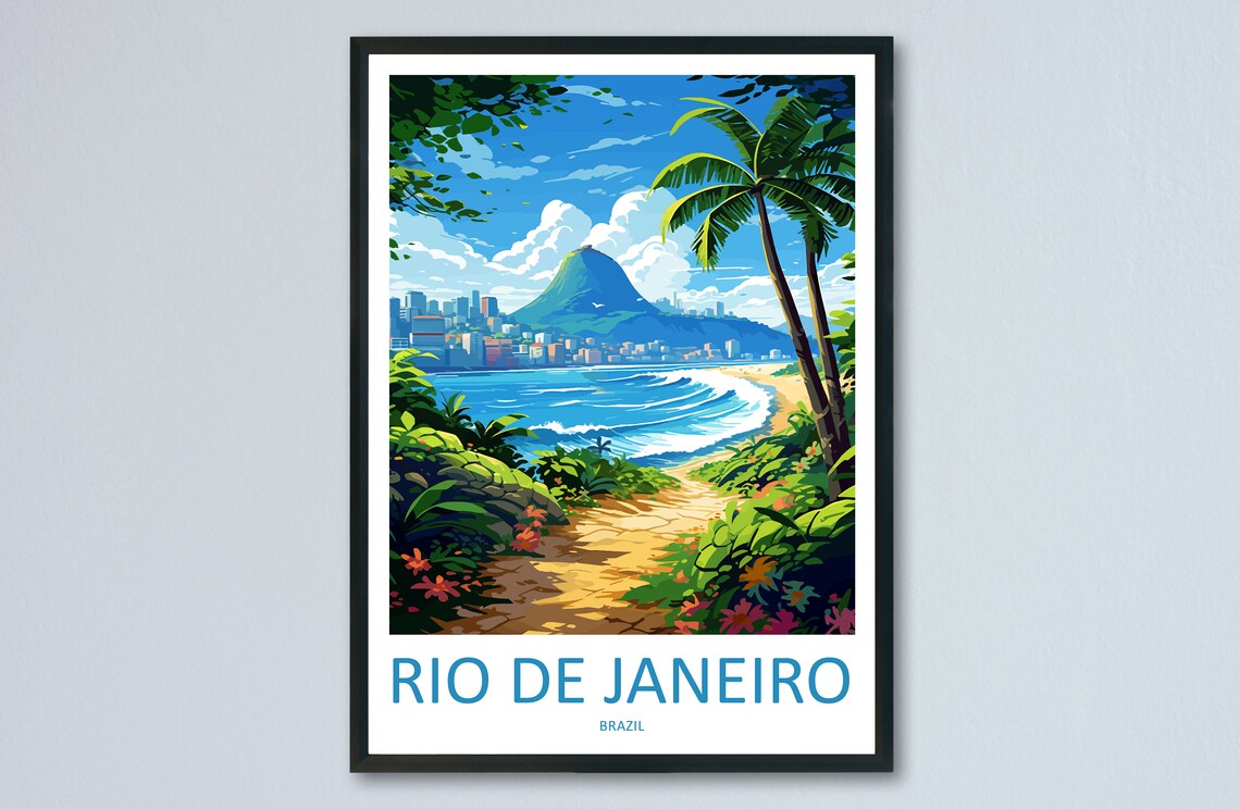Rio de Janeiro Brazil Tropical Beach Palm Promenade Travel Poster
