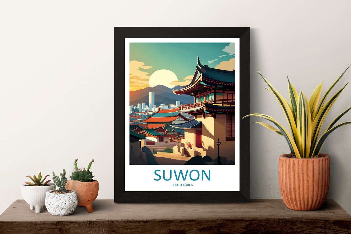 Suwon South Korea Temple District Cityscape Sunset Travel Poster - Image 3