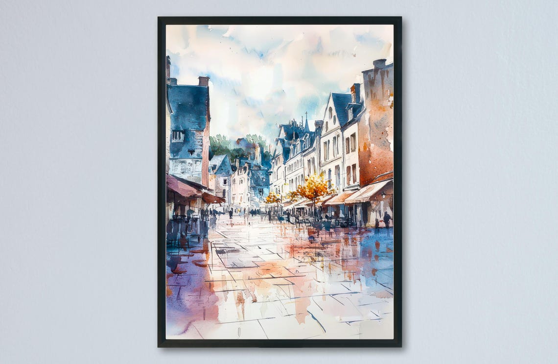 Tours France Watercolor Poster Travel Print French City Wall Art Architecture Decor Loire Valley Scene Historic Europe