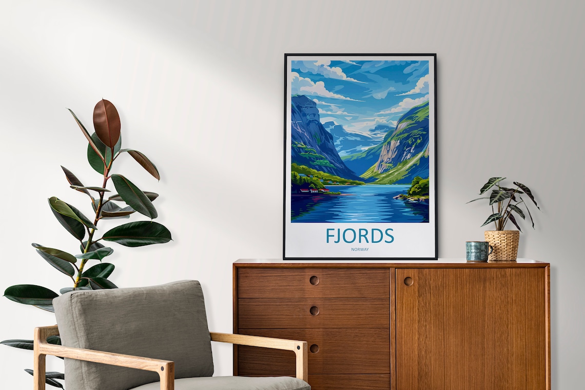 The Fjords Norway Travel Poster, Scandinavian Mountains - Image 2