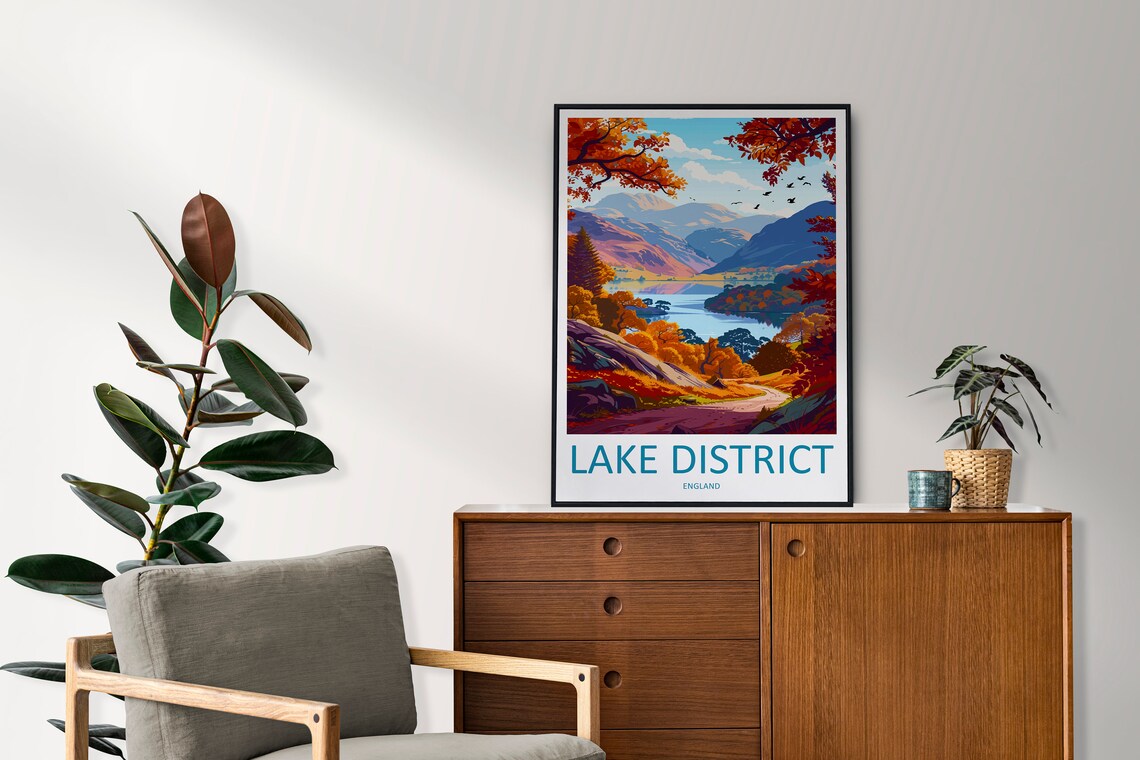 Lake District England Autumn Fells Overlook Lake View Travel Poster - Image 2