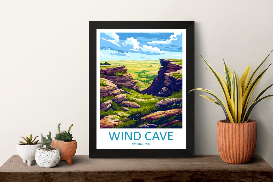 Wind Cave National Park Rocky Canyon Prairie Vista Travel Poster - Image 3
