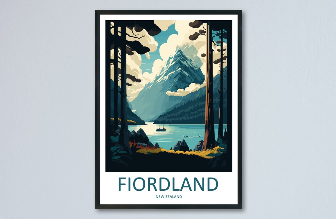 Fiordland Travel Poster, New Zealand Place Print
