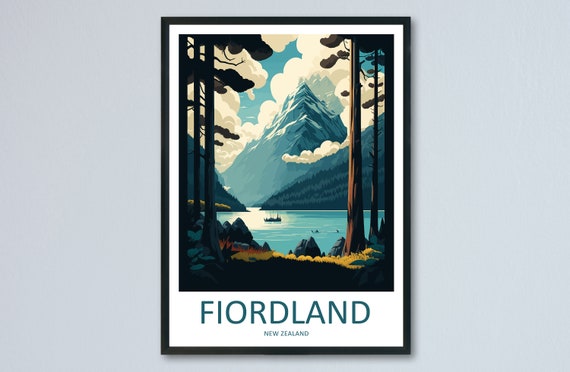Fiordland Travel Poster, New Zealand Place Print