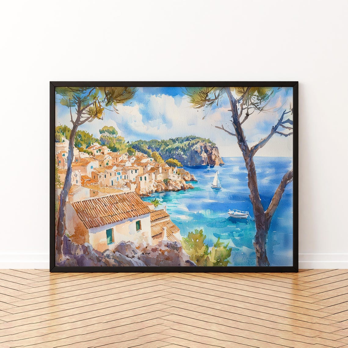 Mallorca Watercolor Poster Landscape Wall Art Hanging Home Dcor Gift Lovers Spain