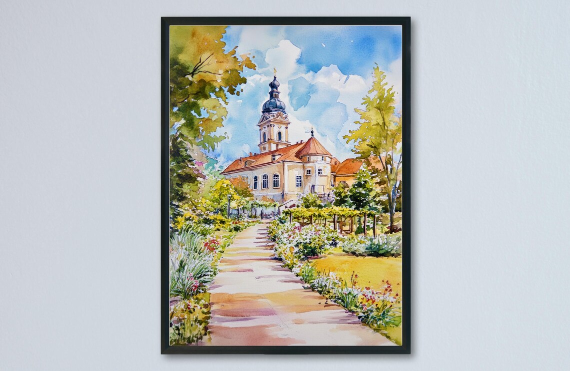 Eisenstadt Baroque Church Flower Gardens Sunny Courtyard Poster