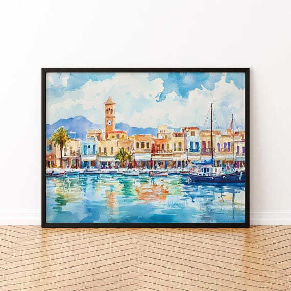 Rethymno Watercolor Poster Wall Art Hanging Home Dcor Gift Lovers Greece