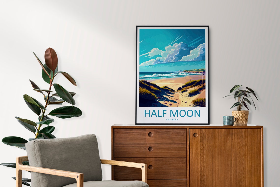 Half Moon State Beach Ocean Dune Path Illustrated Travel Poster - Image 2