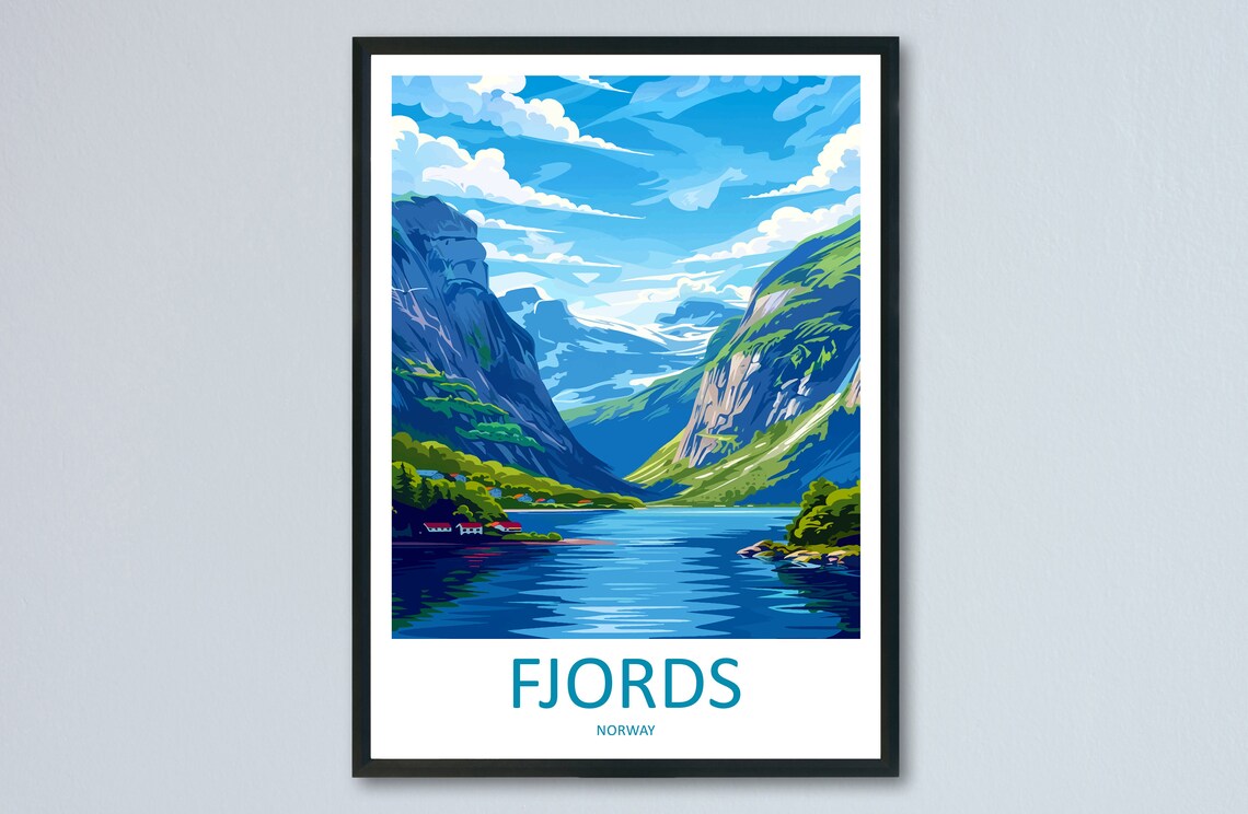 The Fjords Norway Travel Poster, Scandinavian Mountains