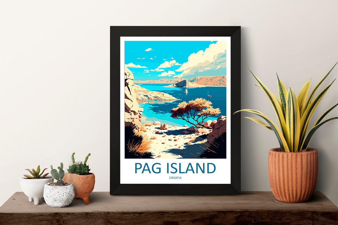 Pag Island Croatia Rugged Rocky Beach Cove Adriatic Travel Poster - Image 3