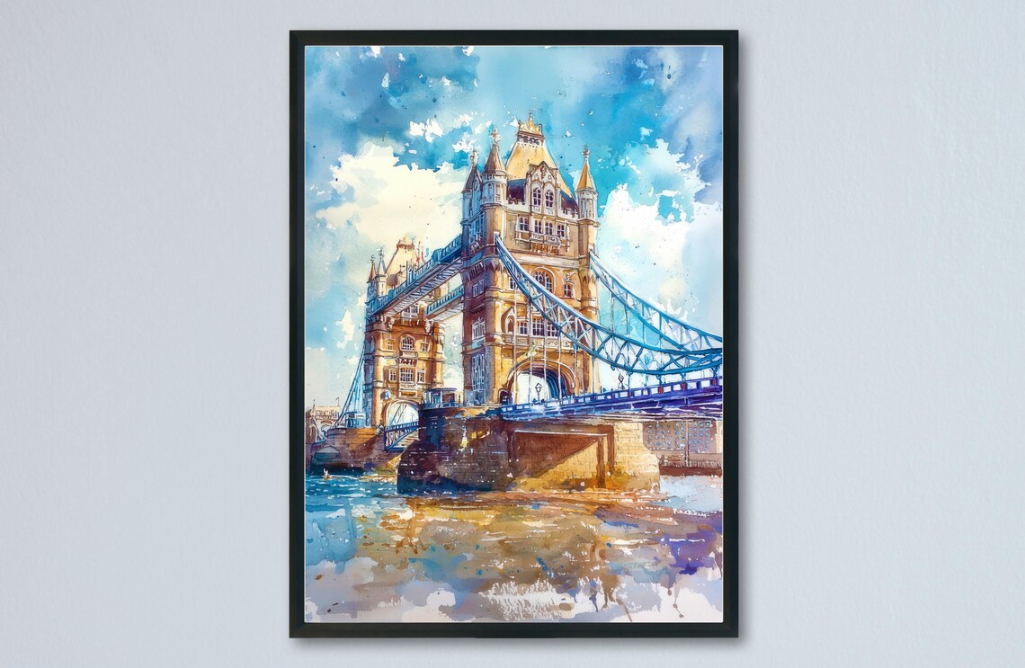 Tower Bridge River Thames Watercolor London Iconic Landmark Poster