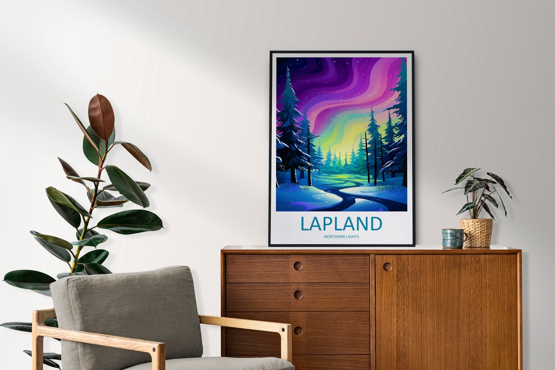 Lapland Northern Lights Aurora Over Snowy Forest Night Sky Poster - Image 2